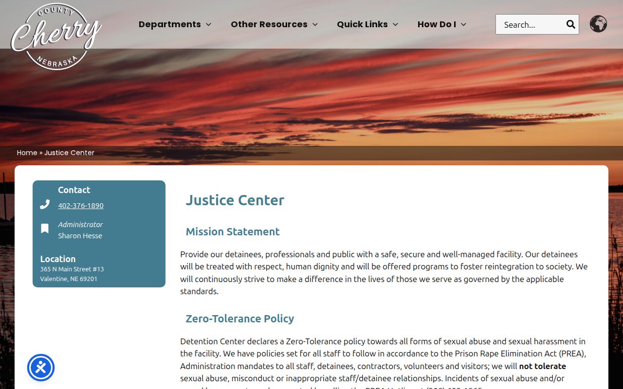 Cherry County warrant records, Justice Center contact and office layout