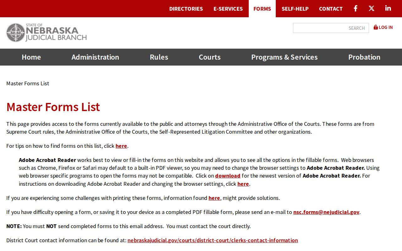 Cherry County bench warrants, Nebraska court forms index