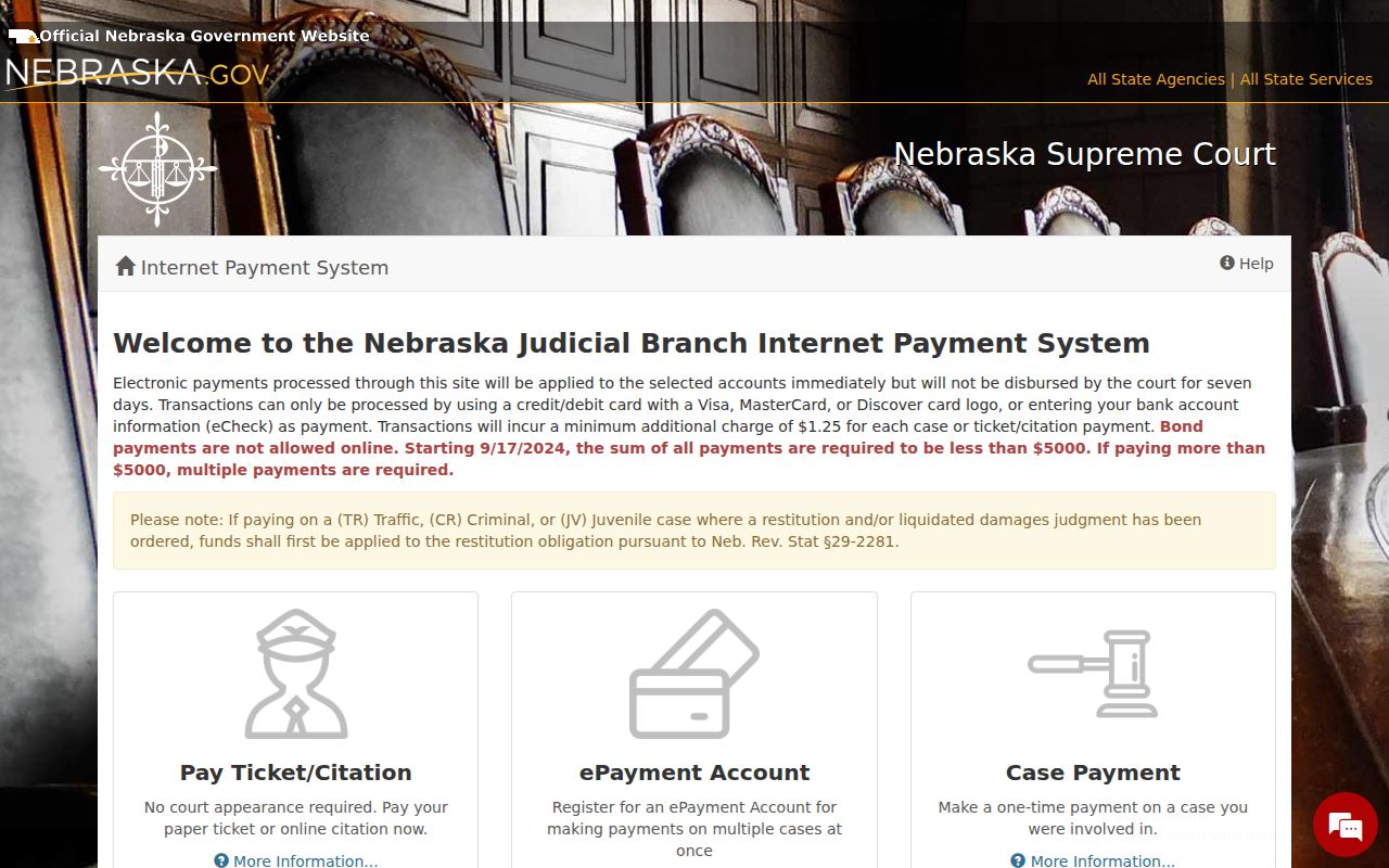 Cherry County traffic warrant, Nebraska citation and case payment interface
