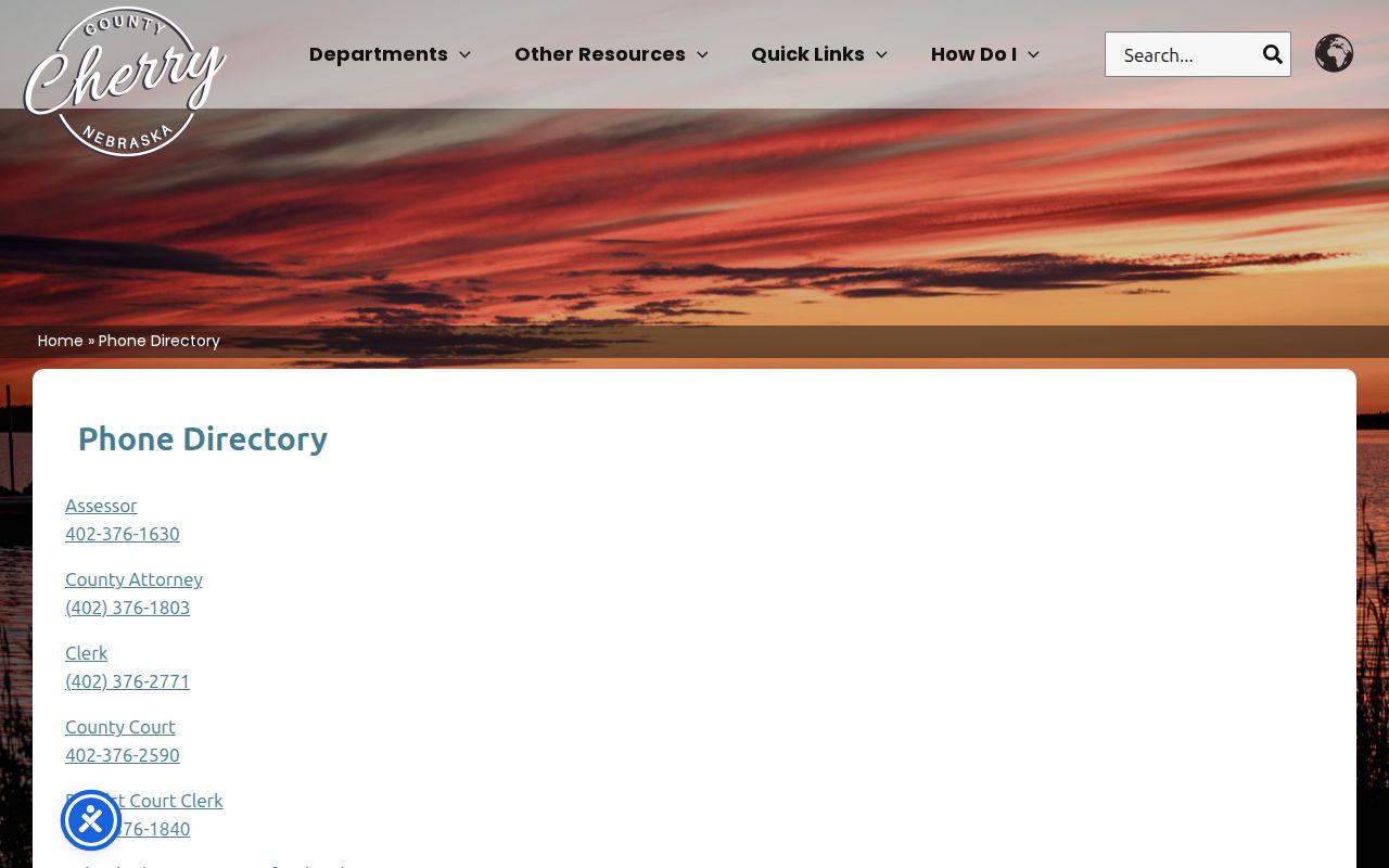 Cherry County warrant search, county phone directory and court contacts