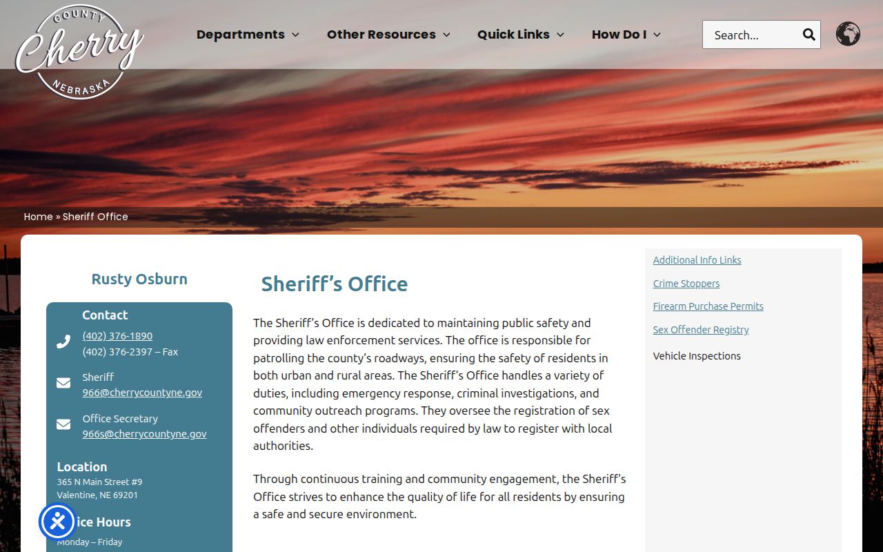 Cherry County warrant records, Sheriff contact and office fallback